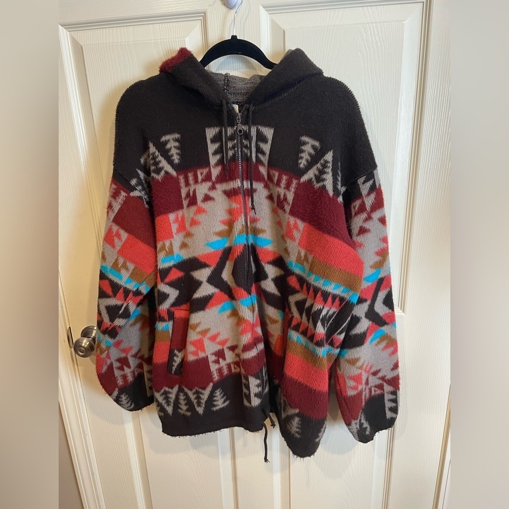 Wool Aztec Multicolor Patterned Full Zip Hooded S… - image 4